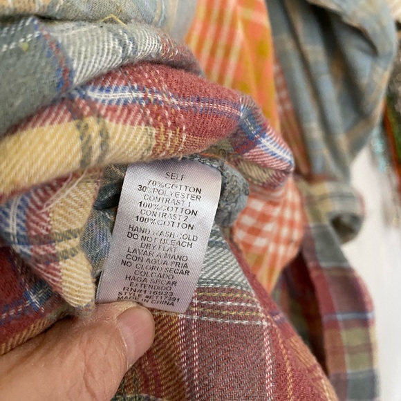 Easel Orange Red and Blue Casual Flannel Shirt with Patchwork Design - Picture 4 of 4